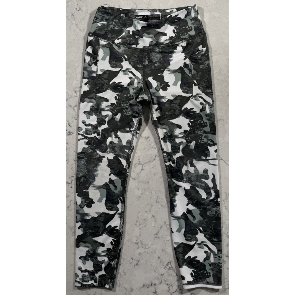 Avia Leggings Girls Medium 7-8 Green Gray Camo High Rise Athletic Workout Pants